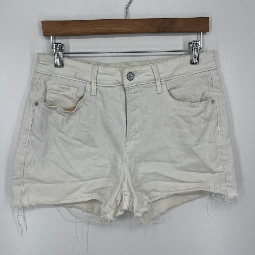 Old Navy Womens White High Rise Secret-Slim Pockets Frayed Denim Shorts Size 8